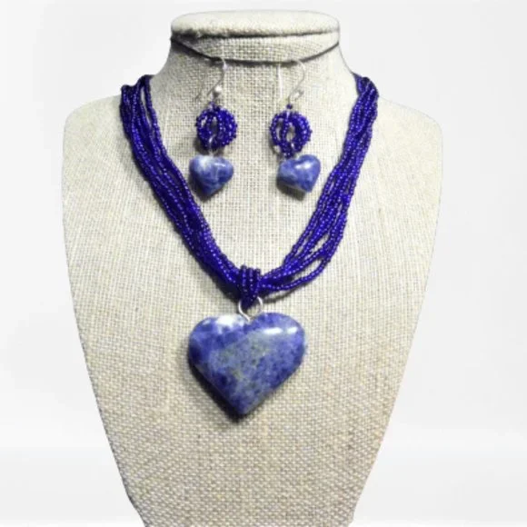 Sodalite Stone Necklace and Earrings Set - Picture 1 of 2